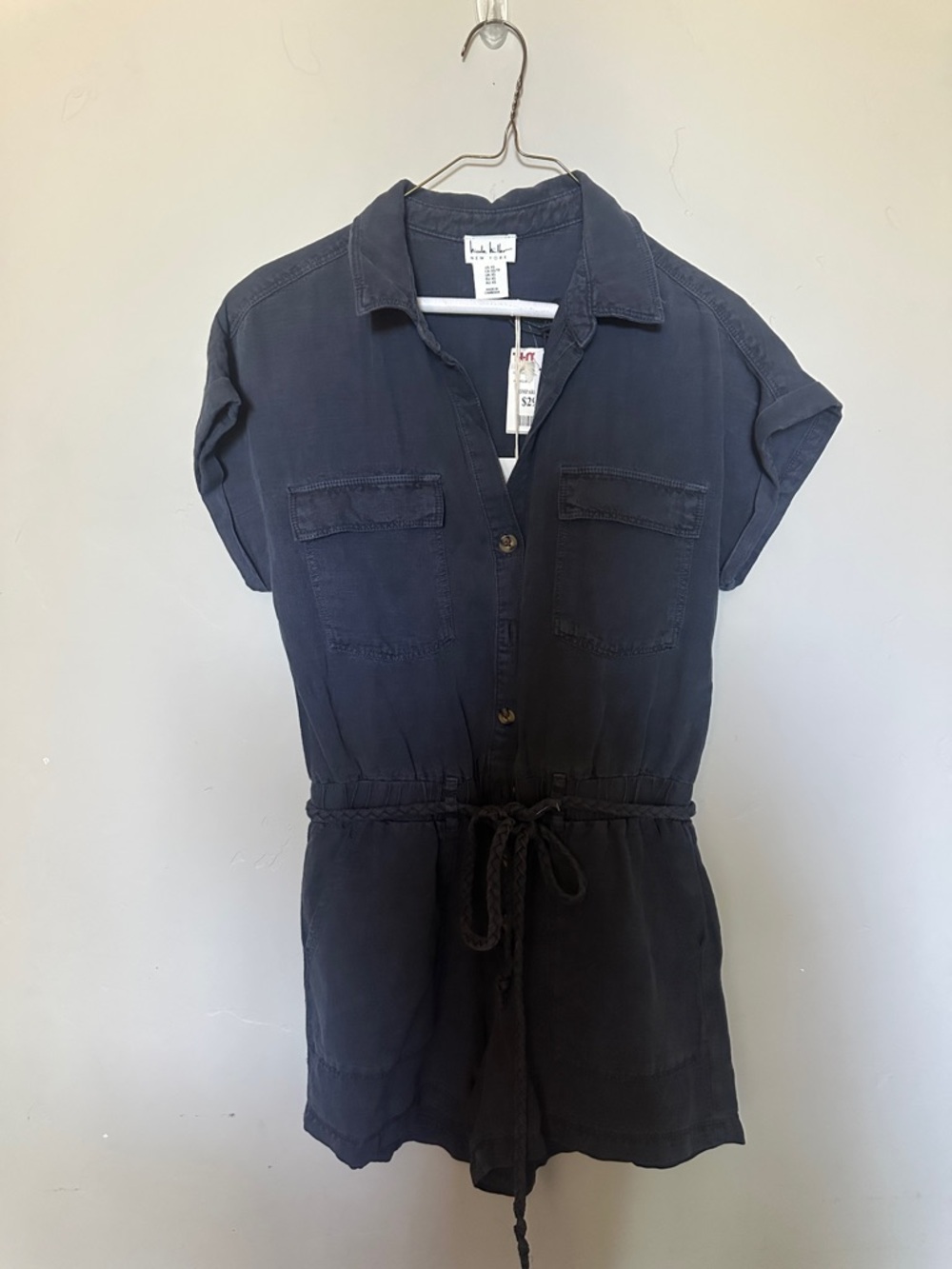 Nicole Miller Navy Short-Sleeve Utility Romper